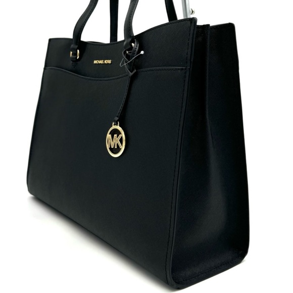 Michael Kors Large MF Pocket Shoulder Tote Bag Black/Gold - Picture 4 of 13